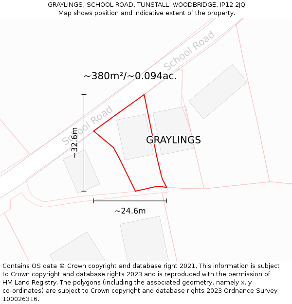 GRAYLINGS, SCHOOL ROAD, TUNSTALL, WOODBRIDGE, IP12 2JQ: Plot and title map