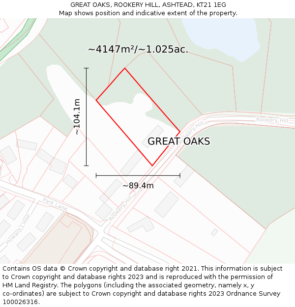 GREAT OAKS, ROOKERY HILL, ASHTEAD, KT21 1EG: Plot and title map