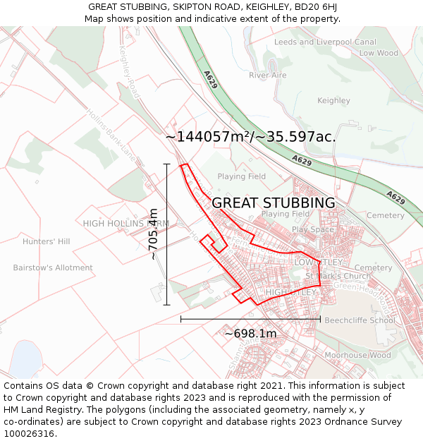 GREAT STUBBING, SKIPTON ROAD, KEIGHLEY, BD20 6HJ: Plot and title map