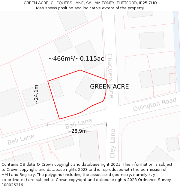 GREEN ACRE, CHEQUERS LANE, SAHAM TONEY, THETFORD, IP25 7HQ: Plot and title map