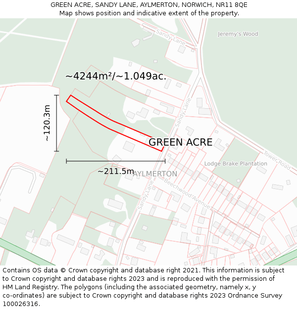 GREEN ACRE, SANDY LANE, AYLMERTON, NORWICH, NR11 8QE: Plot and title map