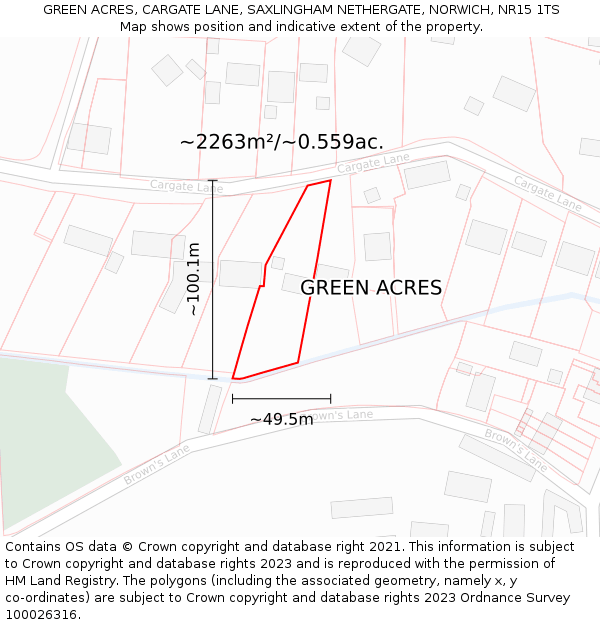 GREEN ACRES, CARGATE LANE, SAXLINGHAM NETHERGATE, NORWICH, NR15 1TS: Plot and title map