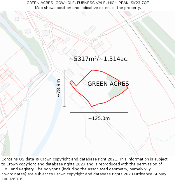 GREEN ACRES, GOWHOLE, FURNESS VALE, HIGH PEAK, SK23 7QE: Plot and title map