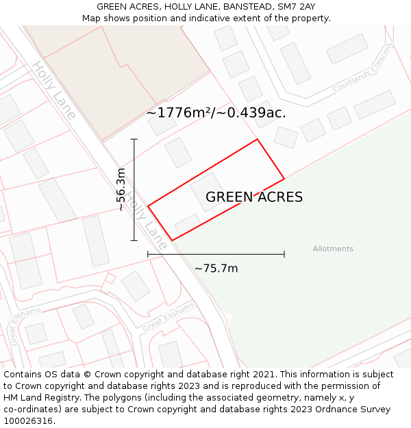 GREEN ACRES, HOLLY LANE, BANSTEAD, SM7 2AY: Plot and title map