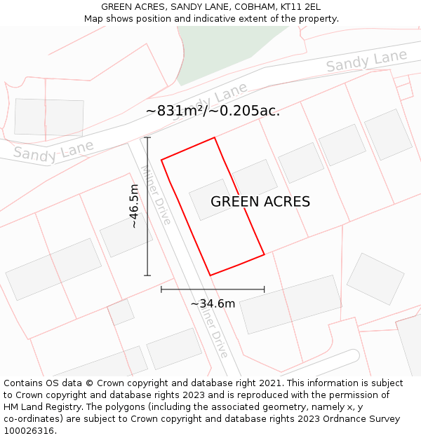 GREEN ACRES, SANDY LANE, COBHAM, KT11 2EL: Plot and title map