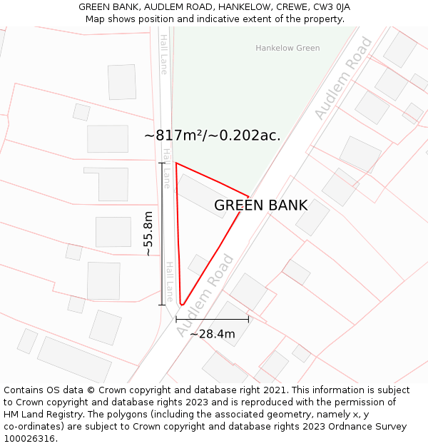 GREEN BANK, AUDLEM ROAD, HANKELOW, CREWE, CW3 0JA: Plot and title map