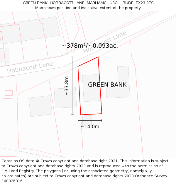 GREEN BANK, HOBBACOTT LANE, MARHAMCHURCH, BUDE, EX23 0ES: Plot and title map