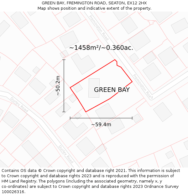 GREEN BAY, FREMINGTON ROAD, SEATON, EX12 2HX: Plot and title map