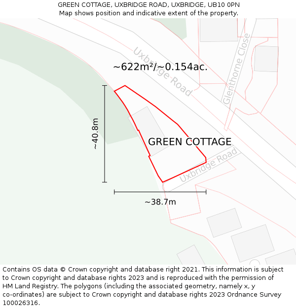 GREEN COTTAGE, UXBRIDGE ROAD, UXBRIDGE, UB10 0PN: Plot and title map