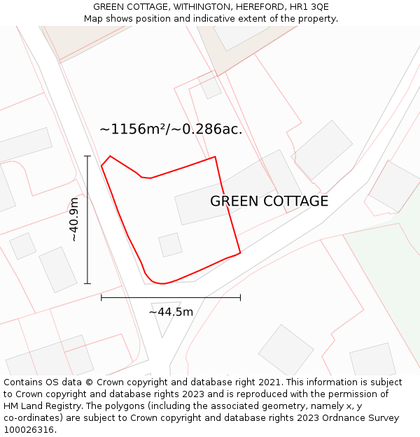 GREEN COTTAGE, WITHINGTON, HEREFORD, HR1 3QE: Plot and title map