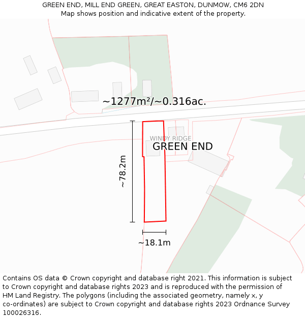 GREEN END, MILL END GREEN, GREAT EASTON, DUNMOW, CM6 2DN: Plot and title map