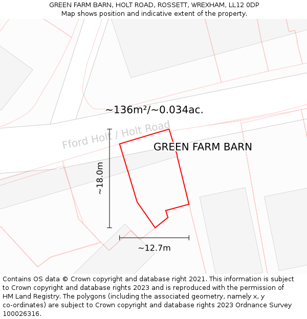 GREEN FARM BARN, HOLT ROAD, ROSSETT, WREXHAM, LL12 0DP: Plot and title map