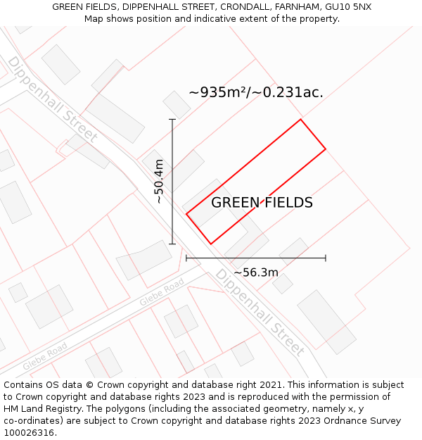 GREEN FIELDS, DIPPENHALL STREET, CRONDALL, FARNHAM, GU10 5NX: Plot and title map