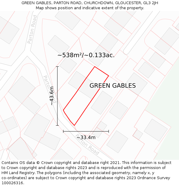 GREEN GABLES, PARTON ROAD, CHURCHDOWN, GLOUCESTER, GL3 2JH: Plot and title map