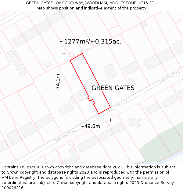 GREEN GATES, OAK END WAY, WOODHAM, ADDLESTONE, KT15 3DU: Plot and title map