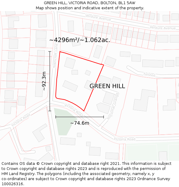 GREEN HILL, VICTORIA ROAD, BOLTON, BL1 5AW: Plot and title map