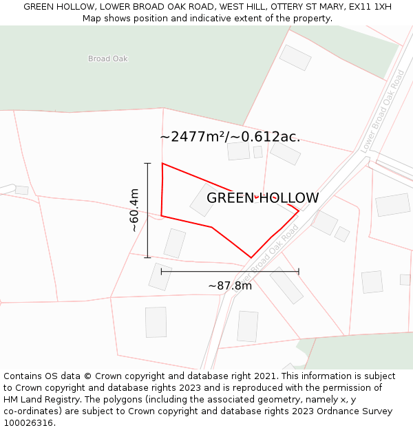 GREEN HOLLOW, LOWER BROAD OAK ROAD, WEST HILL, OTTERY ST MARY, EX11 1XH: Plot and title map