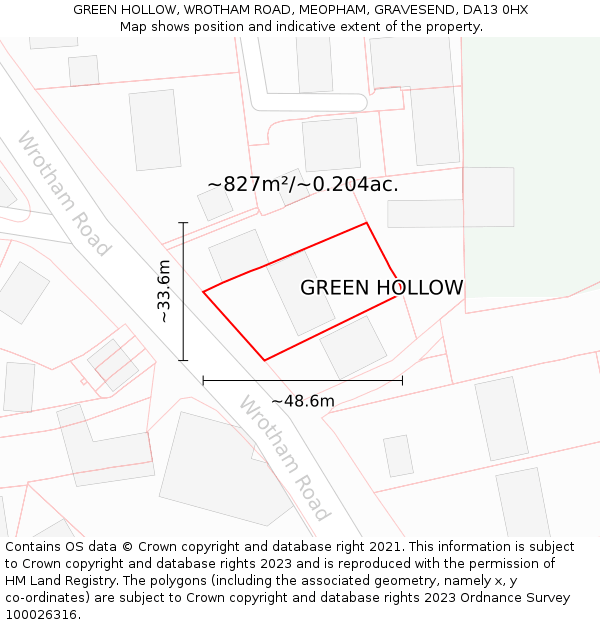 GREEN HOLLOW, WROTHAM ROAD, MEOPHAM, GRAVESEND, DA13 0HX: Plot and title map