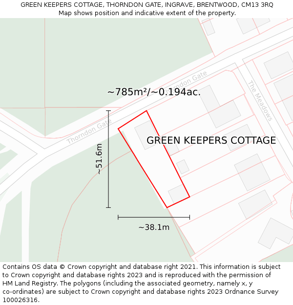 GREEN KEEPERS COTTAGE, THORNDON GATE, INGRAVE, BRENTWOOD, CM13 3RQ: Plot and title map