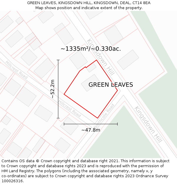 GREEN LEAVES, KINGSDOWN HILL, KINGSDOWN, DEAL, CT14 8EA: Plot and title map