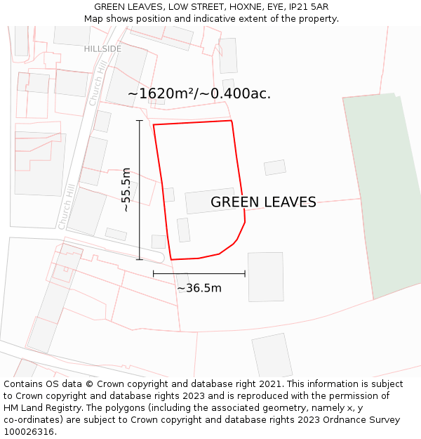 GREEN LEAVES, LOW STREET, HOXNE, EYE, IP21 5AR: Plot and title map