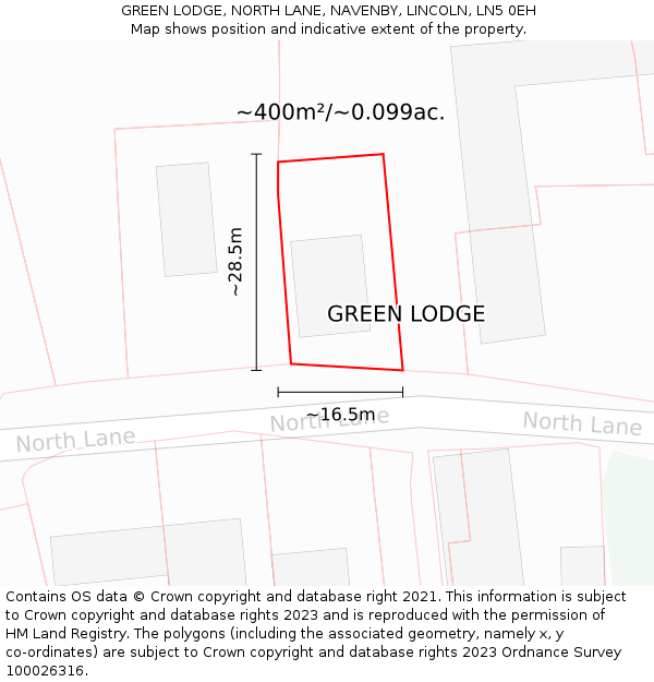 GREEN LODGE, NORTH LANE, NAVENBY, LINCOLN, LN5 0EH: Plot and title map