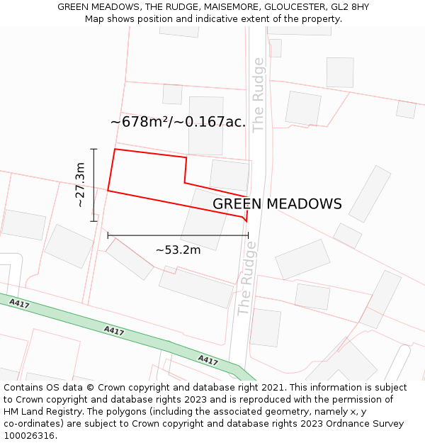 GREEN MEADOWS, THE RUDGE, MAISEMORE, GLOUCESTER, GL2 8HY: Plot and title map