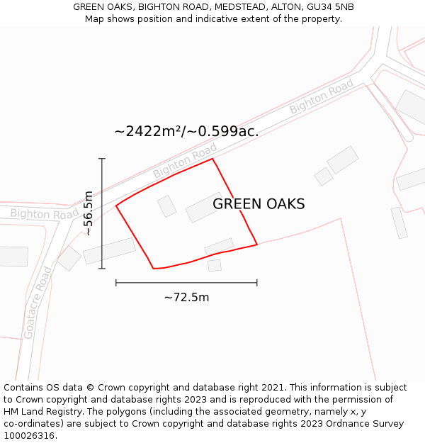 GREEN OAKS, BIGHTON ROAD, MEDSTEAD, ALTON, GU34 5NB: Plot and title map