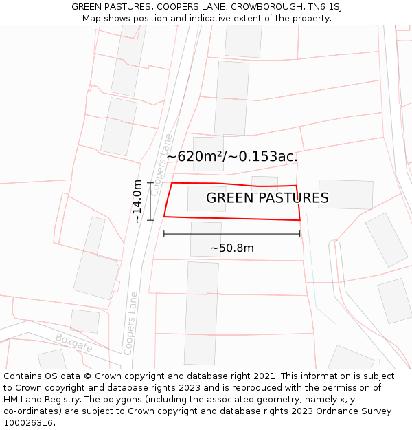 GREEN PASTURES, COOPERS LANE, CROWBOROUGH, TN6 1SJ: Plot and title map