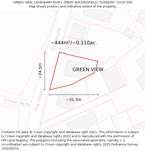 GREEN VIEW, LAVENHAM ROAD, GREAT WALDINGFIELD, SUDBURY, CO10 0SA: Plot and title map