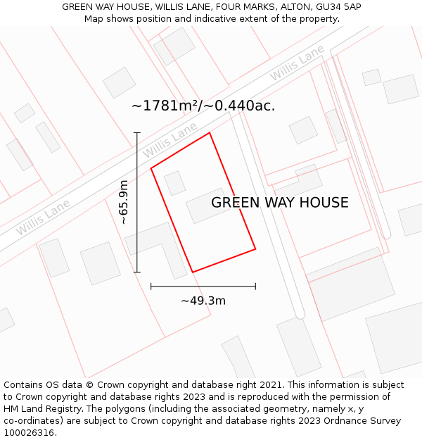 GREEN WAY HOUSE, WILLIS LANE, FOUR MARKS, ALTON, GU34 5AP: Plot and title map