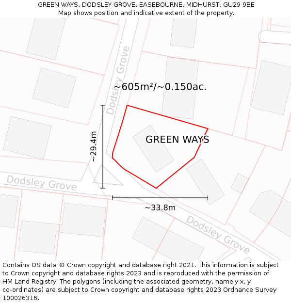GREEN WAYS, DODSLEY GROVE, EASEBOURNE, MIDHURST, GU29 9BE: Plot and title map