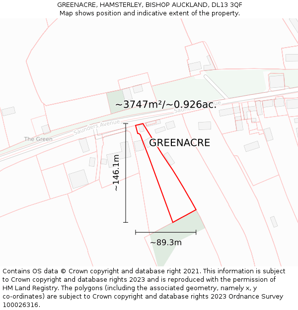 GREENACRE, HAMSTERLEY, BISHOP AUCKLAND, DL13 3QF: Plot and title map