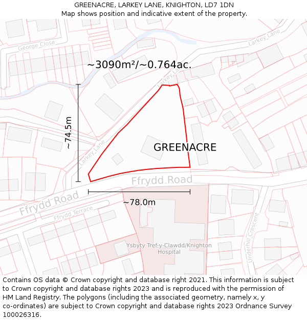 GREENACRE, LARKEY LANE, KNIGHTON, LD7 1DN: Plot and title map