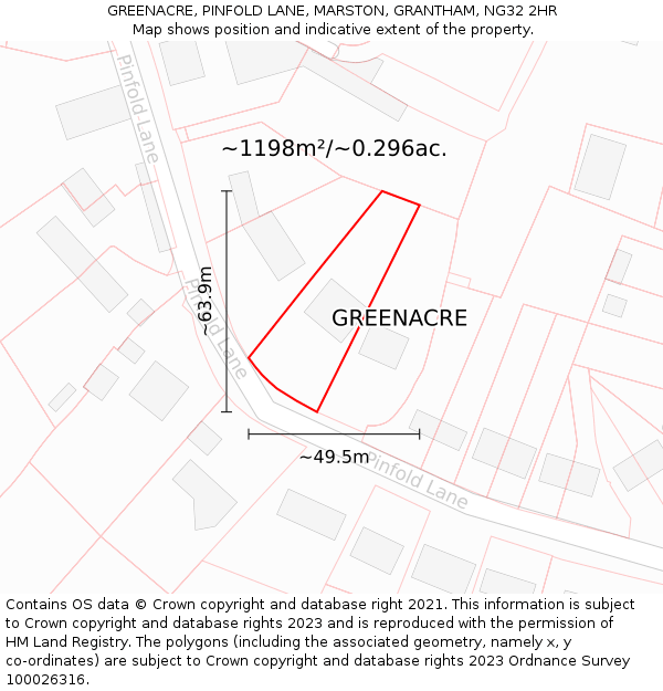 GREENACRE, PINFOLD LANE, MARSTON, GRANTHAM, NG32 2HR: Plot and title map