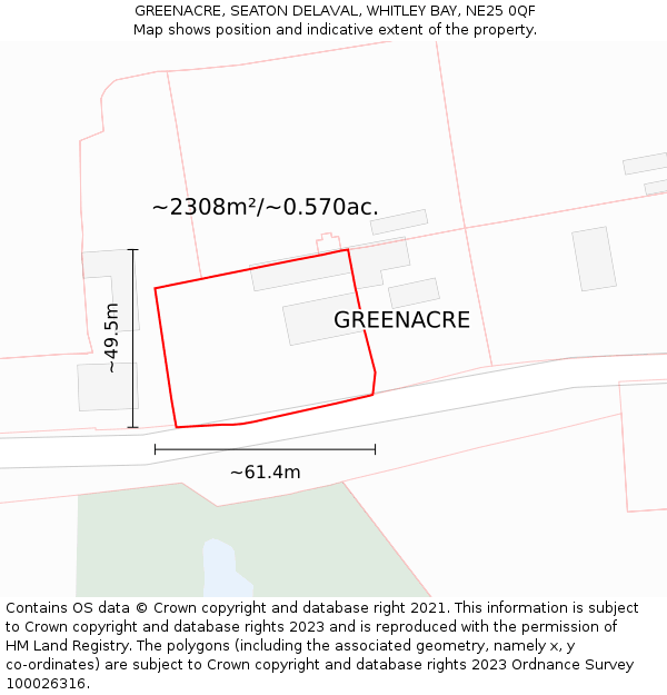 GREENACRE, SEATON DELAVAL, WHITLEY BAY, NE25 0QF: Plot and title map