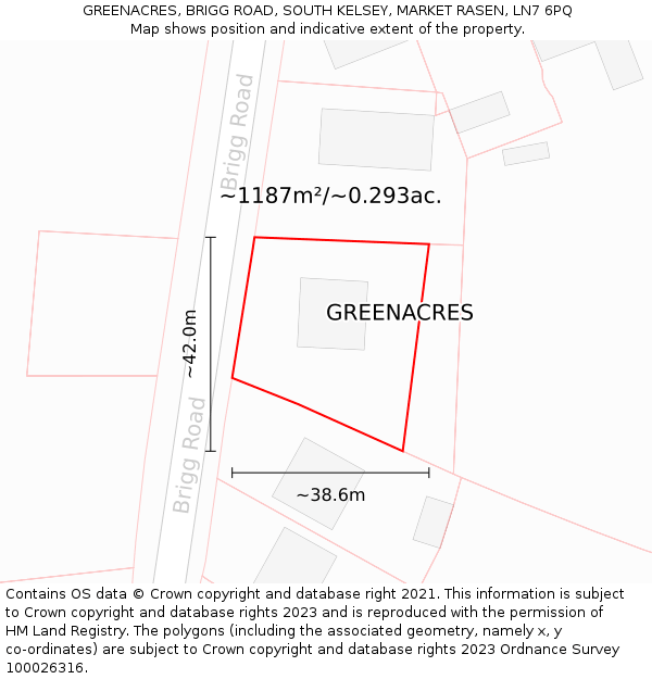 GREENACRES, BRIGG ROAD, SOUTH KELSEY, MARKET RASEN, LN7 6PQ: Plot and title map