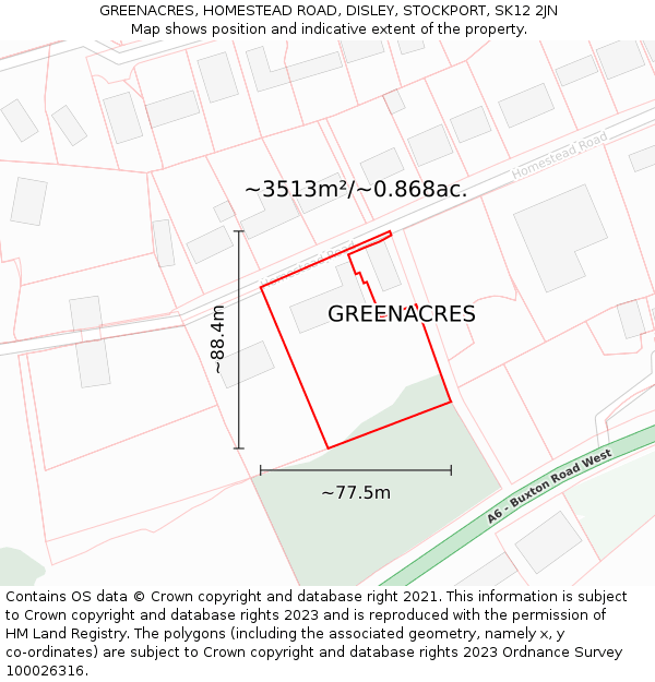 GREENACRES, HOMESTEAD ROAD, DISLEY, STOCKPORT, SK12 2JN: Plot and title map