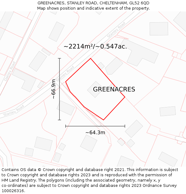GREENACRES, STANLEY ROAD, CHELTENHAM, GL52 6QD: Plot and title map