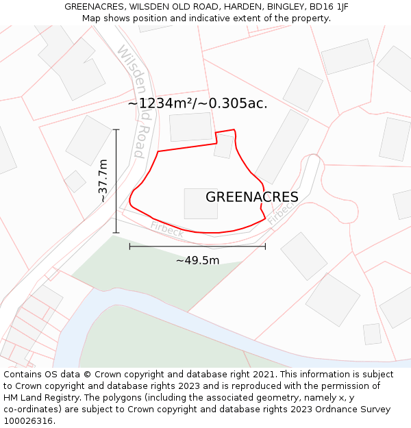 GREENACRES, WILSDEN OLD ROAD, HARDEN, BINGLEY, BD16 1JF: Plot and title map