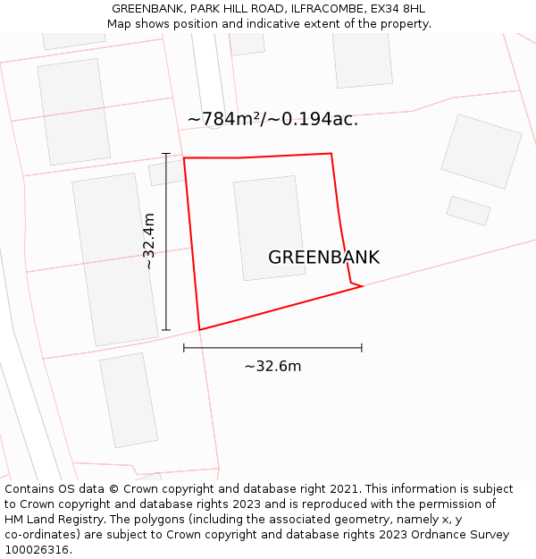 GREENBANK, PARK HILL ROAD, ILFRACOMBE, EX34 8HL: Plot and title map