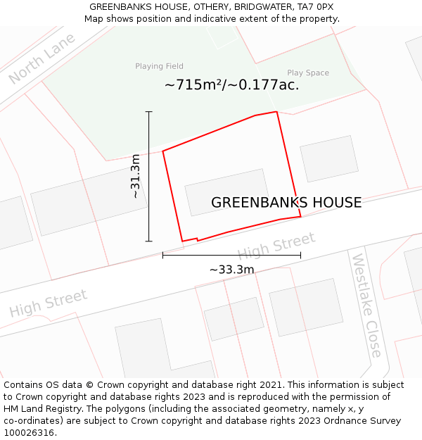 GREENBANKS HOUSE, OTHERY, BRIDGWATER, TA7 0PX: Plot and title map