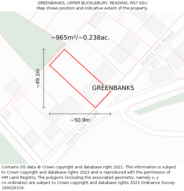 GREENBANKS, UPPER BUCKLEBURY, READING, RG7 6SU: Plot and title map