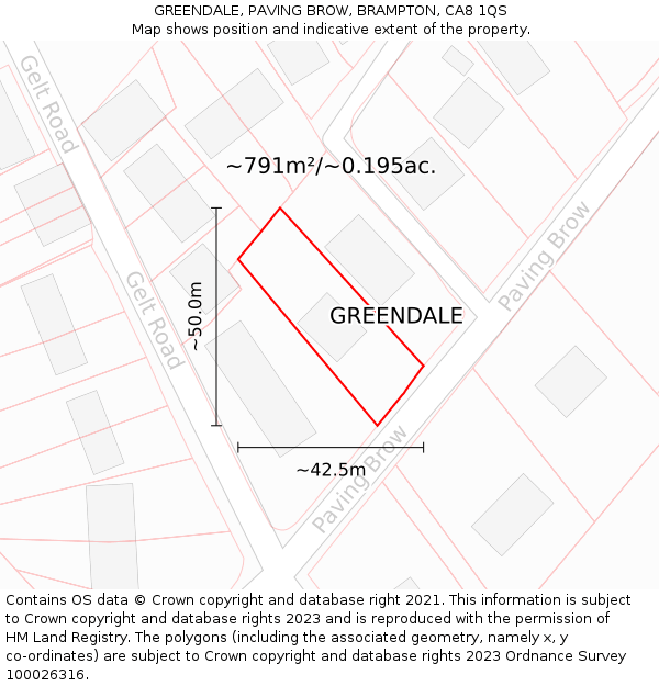 GREENDALE, PAVING BROW, BRAMPTON, CA8 1QS: Plot and title map