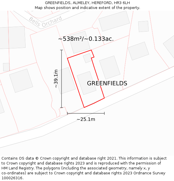 GREENFIELDS, ALMELEY, HEREFORD, HR3 6LH: Plot and title map