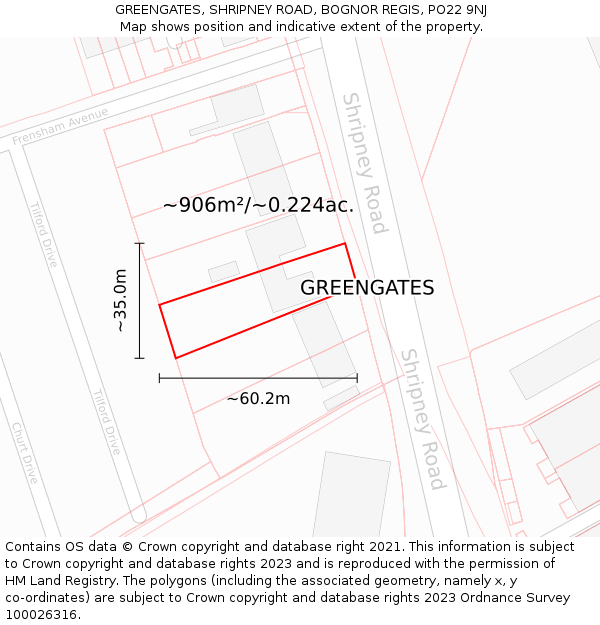 GREENGATES, SHRIPNEY ROAD, BOGNOR REGIS, PO22 9NJ: Plot and title map