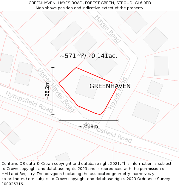 GREENHAVEN, HAYES ROAD, FOREST GREEN, STROUD, GL6 0EB: Plot and title map