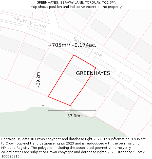 GREENHAYES, SEAWAY LANE, TORQUAY, TQ2 6PN: Plot and title map