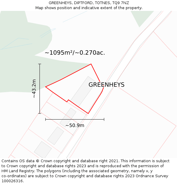 GREENHEYS, DIPTFORD, TOTNES, TQ9 7NZ: Plot and title map