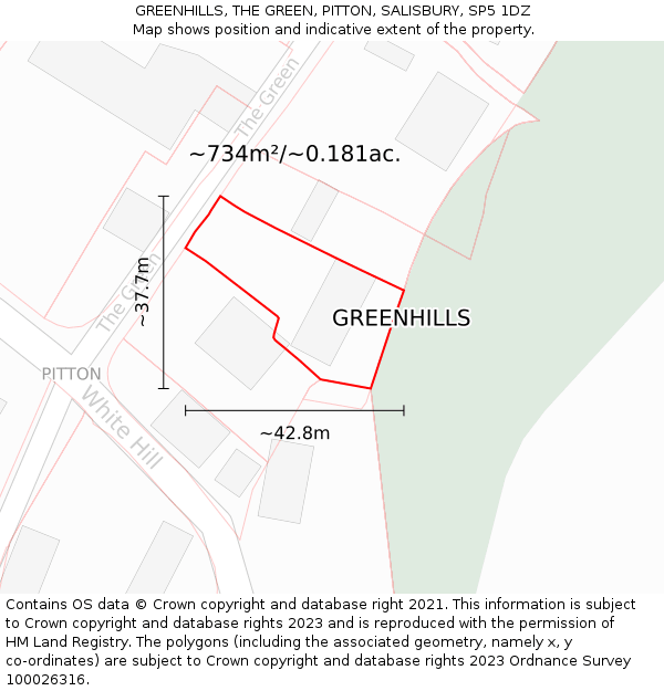 GREENHILLS, THE GREEN, PITTON, SALISBURY, SP5 1DZ: Plot and title map